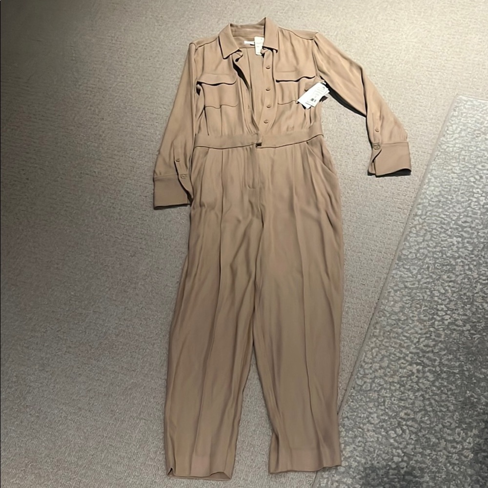 Tan Button-Up Jumpsuit